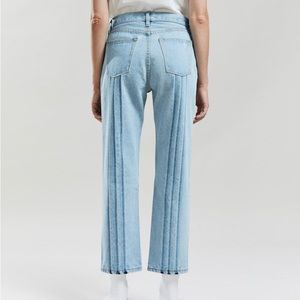 Still Here New York Jeans with Pattern on Pant Leg, Shibori Tate in Vintage Blue